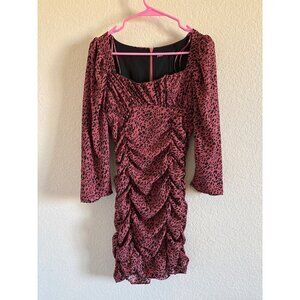 Zara NWTs Pink and Black Leopard Print Short Ruffle Synched Long Sleeve Dress